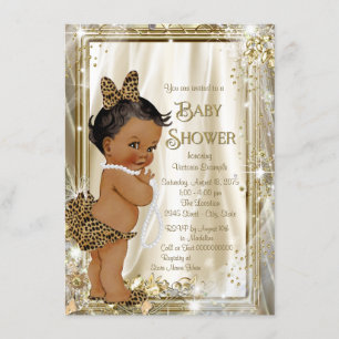 Invitación Ducha de bebé niña perla leopardo étnica