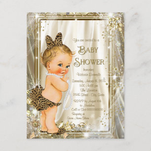Invitación Ducha de Bebé Niña Perla Leopardo Linda