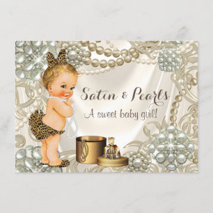 Invitación Ducha de Bebé Niña Perla Satén Leopardo