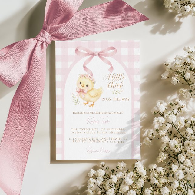 Invitación Ducha de Bebé Niña Pollito Rosa Cuadros (Subido por el creador)