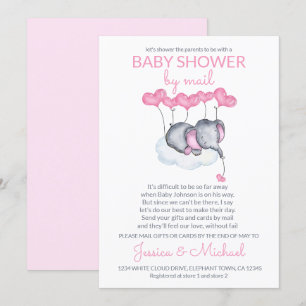 Invitación Ducha de bebé niña por correo Elefante rosa en la 