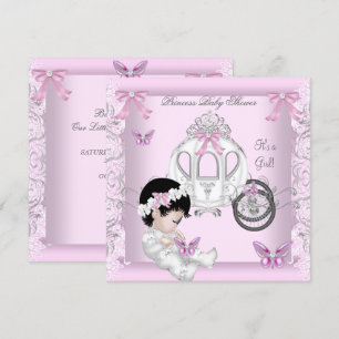 Invitación Ducha de Bebé Niña Princesa Carruaje Mariposa