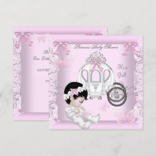 Invitación Ducha de Bebé Niña Princesa Carruaje Mariposa