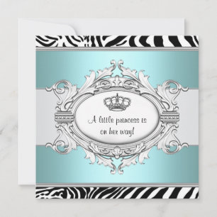 Invitación Ducha de Bebé Niña Princesa Cebra Azul Turquesa
