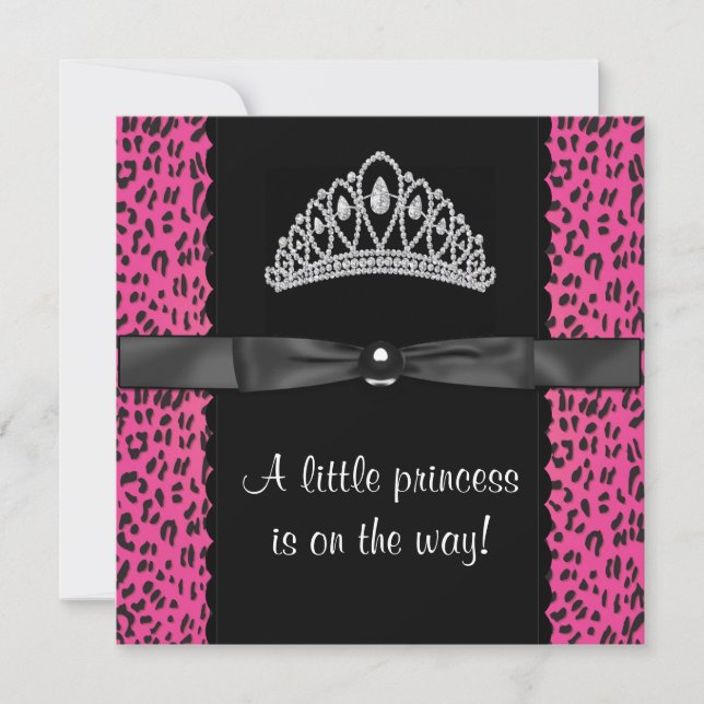 Invitación Ducha de Bebé Niña Princesa Leopardo Rosa Caliente (Anverso)