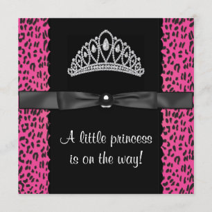 Invitación Ducha de Bebé Niña Princesa Leopardo Rosa Caliente
