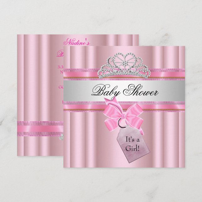 Invitación Ducha de Bebé Niña Princesa Rosa Negra (Anverso / Reverso)
