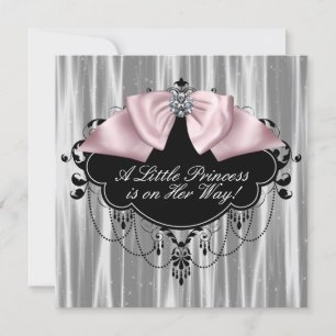 Invitación Ducha de Bebé Niña Princesa Rosa Negro
