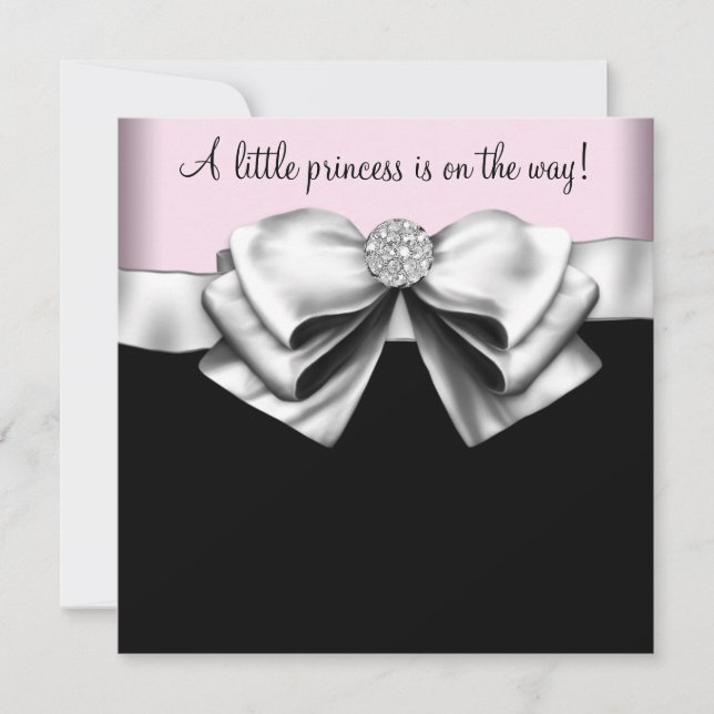 Invitación Ducha de Bebé Niña Princesa Rosa Negro (Anverso)