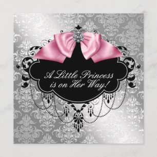 Invitación Ducha de Bebé Niña Princesa Rosa Negro Plateado