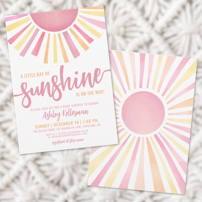 Invitación Ducha de Bebé: Niña Rayito de Sol (Little Ray Of Sunshine Girl Baby Shower Invitation)