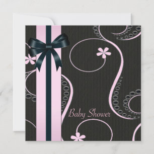 Invitación Ducha de Bebé Niña Remolino Rosa y Negro