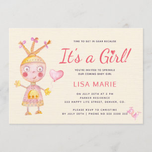 Invitación Ducha de bebé niña robot adorable acuarela rosa es