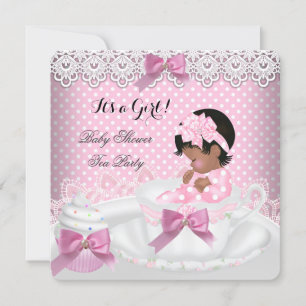 Invitación Ducha de Bebé Niña Rosa Bebé en Taza Torta 2a