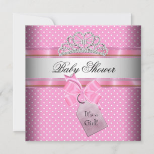 Invitación Ducha de Bebé Niña Rosa Blanco Lunares Princesa