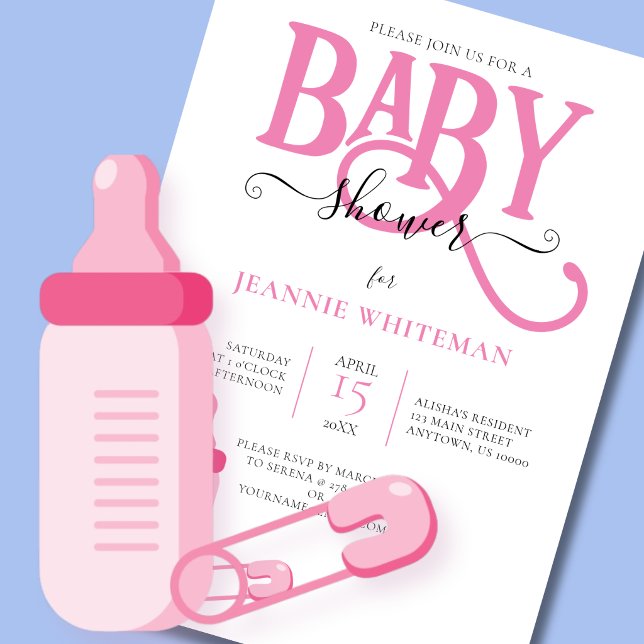 INVITACIÓN DUCHA DE BEBÉ NIÑA ROSA CON BIBERÓN (Subido por el creador)