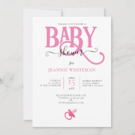 INVITACIÓN DUCHA DE BEBÉ NIÑA ROSA CON CHUPETE