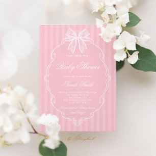 Invitación Ducha de Bebé Niña Rosa con Encaje