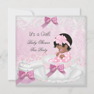 Invitación Ducha de Bebé Niña Rosa Cute Bebé Taza de Té Cupca