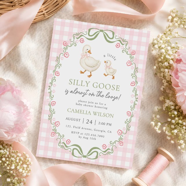 Invitación Ducha de Bebé Niña Rosa Silly Goose (Subido por el creador)