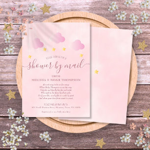Invitación Ducha De Bebé Niña Rosa Suave A Distancia Por Corr