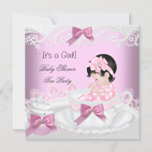 Invitación Ducha de Bebé Niña Rosa Taza de té Cupcake 2