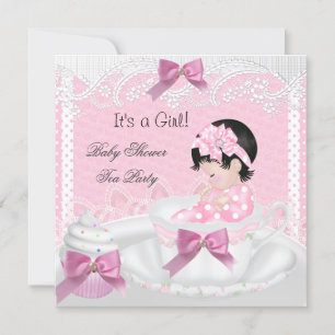 Invitación Ducha de Bebé Niña Rosa Taza de té Cupcake 34