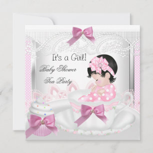 Invitación Ducha de Bebé Niña Rosa Taza de té Cupcake 35
