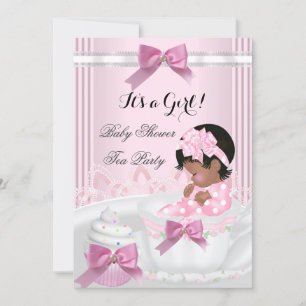 Invitación Ducha de Bebé Niña Rosa Taza de Té Cupcake 4a