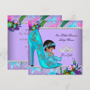 Invitación Ducha de Bebé Niña Rosa Turquesa Azul Púrpura Zapa