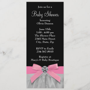 Invitación Ducha de Bebé Niña Rosa y Negro