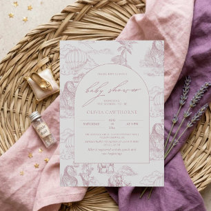 Invitación Ducha De Bebé Niña Safari Toile De Jouy