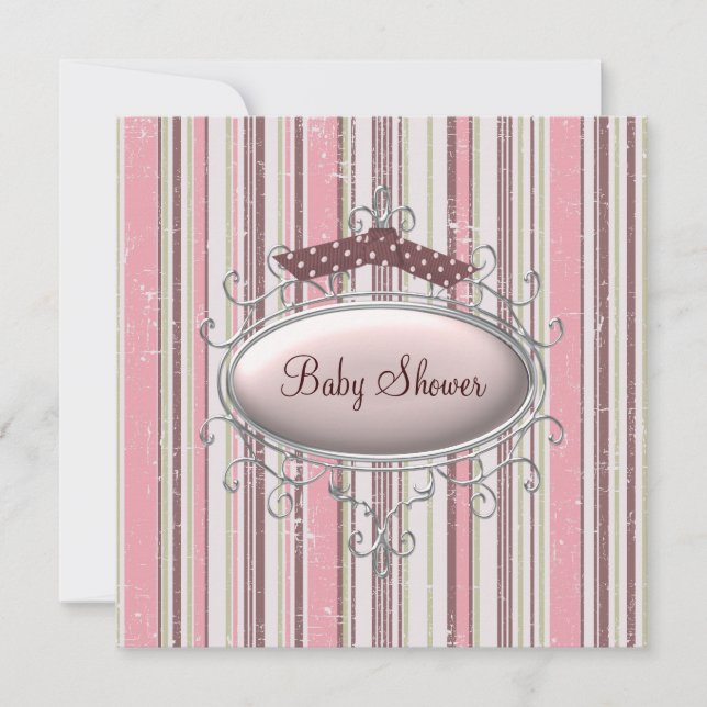 Invitación Ducha de Bebé Niña Shabby Chic Rosa Marrón (Anverso)