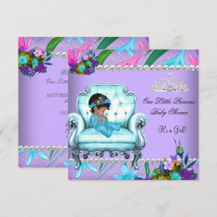 Invitación Ducha de Bebé Niña Silla Rosa Turquesa Azul Púrpur