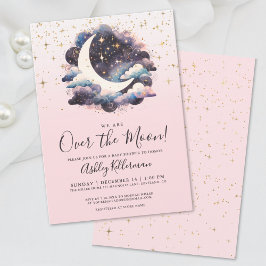 Invitación Ducha de Bebé: Niña Sobre La Luna