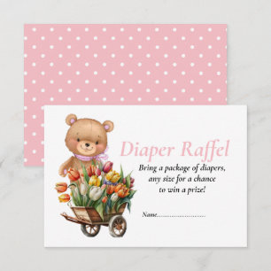 Invitación Ducha de Bebé Niña Teddy Floral Diaper Raffel