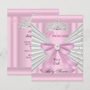 Invitación Ducha de Bebé Niña Tiara Princesa Rosa Blanca