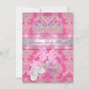Invitación Ducha de Bebé Niña Tiara Princesa Rosa Blanca Boti