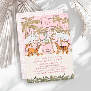 Invitación Ducha de Bebé Niña Tigers Pink Chinoiserie Mahjong