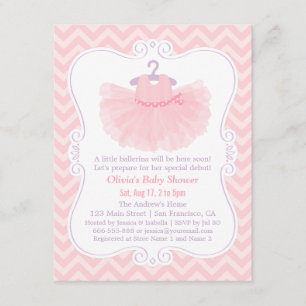 Invitación Ducha de Bebé Niña Tutú Bailarina Chevron Rosa