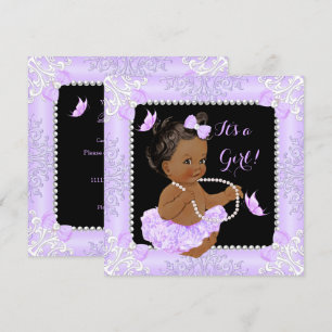 Invitación Ducha de Bebé Niña Tutú de Mariposa Lavanda Étnico
