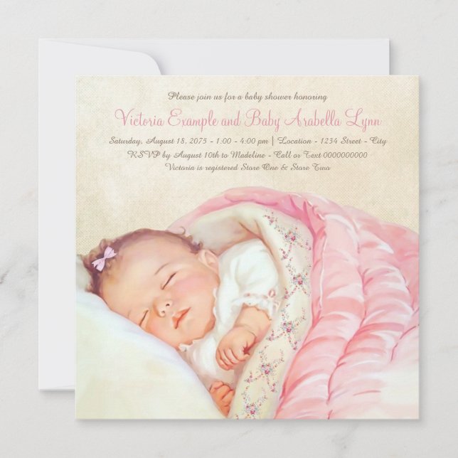 Invitación Ducha de Bebé Niña Vintage (Anverso)
