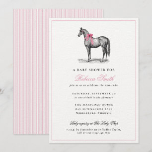 Invitación Ducha de bebé niña vintage elegante equina rosa ca