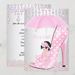 Invitación Ducha de Bebé Niña Zapato de Bebé Rosa Diamante 2