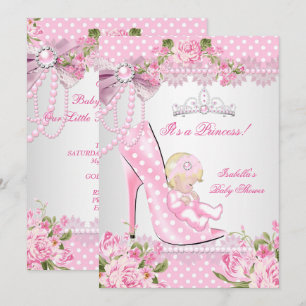 Invitación Ducha de Bebé Niña Zapatos de Tacón Alto con Lunar