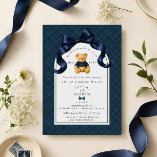 Invitación Ducha de bebé niño a cuadros escoceses Polo Teddy