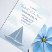 Ducha de bebé niño acuarela azul barco de vela