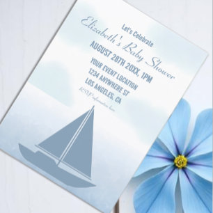 Invitación Ducha de bebé niño acuarela azul barco de vela