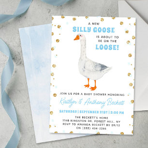 Invitación Ducha de Bebé Niño Acuarela Ganso Tonto Azul