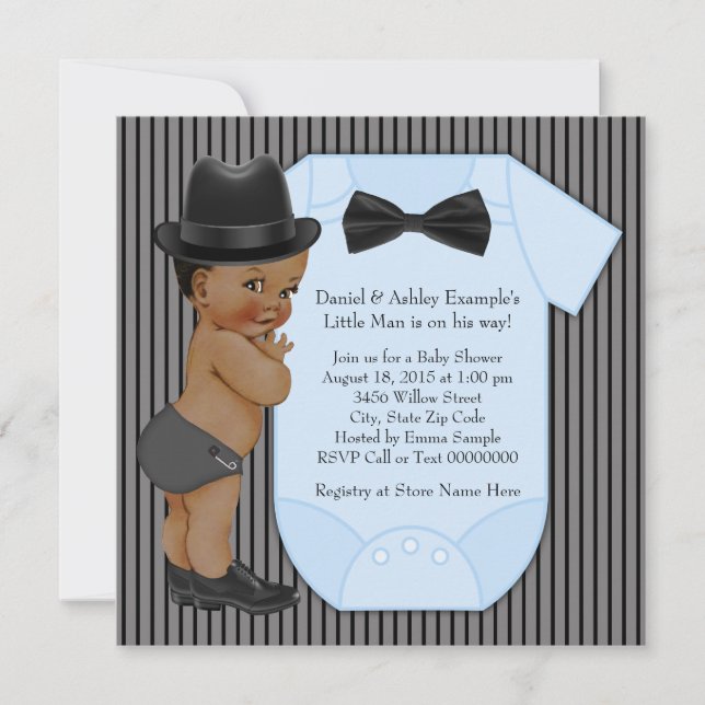Invitación Ducha de bebé niño afroamericano (Anverso)